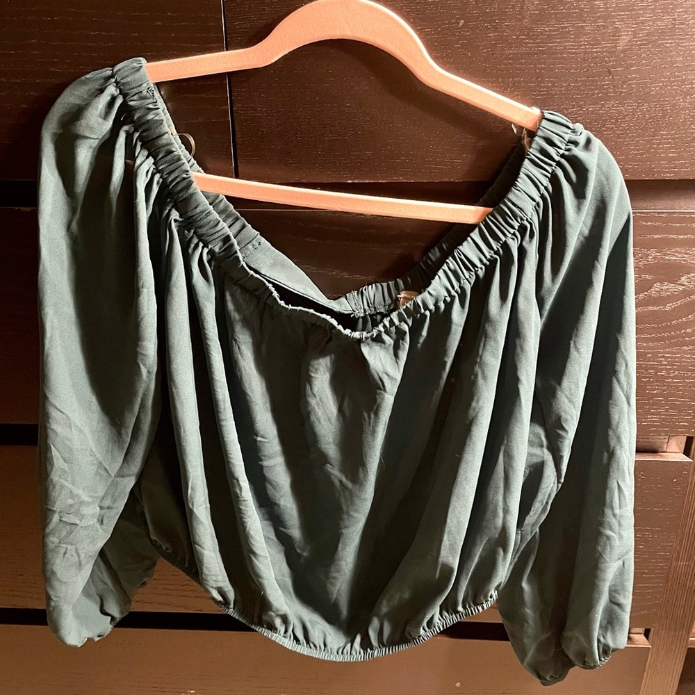 Charlotte Russe Teal Long Sleeve Open Back Off the Shoulder Top